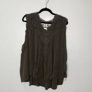 Molly Bracken Women Green Floral Bohemian Lace Sleeveless Top Plus Size 2X